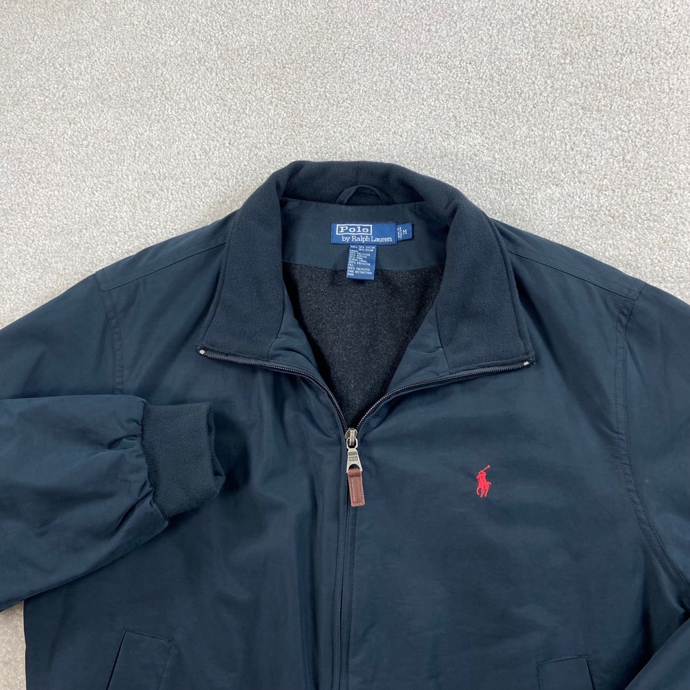 Vtg Polo Ralph Lauren Bomber Jacket Mens Medium Black Wool Lined